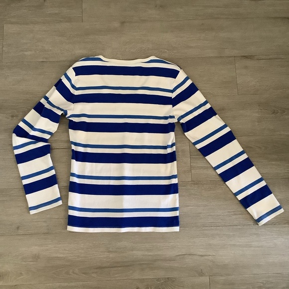 Tommy Hilfiger Fitted Long Sleeve Blue and White Tee - Picture 2 of 3